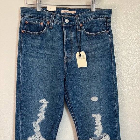 Levi’s Wedgie Straight Dark Wash Distressed Jeans NWT Size 29 - Picture 6 of 12